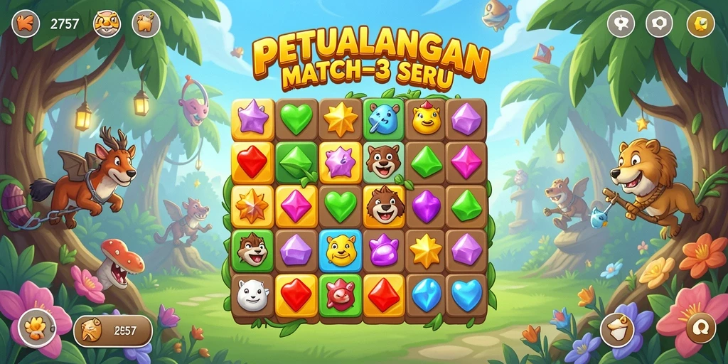 Tangkapan layar gameplay seru dalam permainan Match-3.