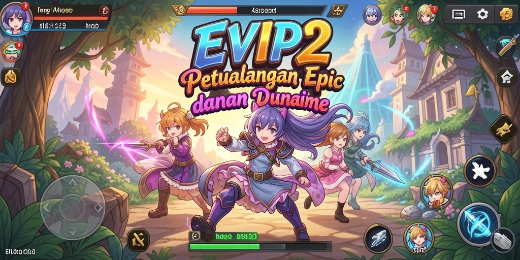 Screenshot utama EVIP2 menampilkan aksi seru dalam permainan Anime.