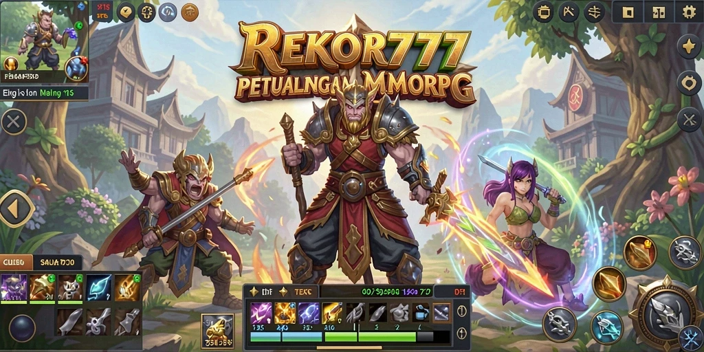 Screenshot utama menampilkan aksi seru dalam permainan MMORPG REKOR777.