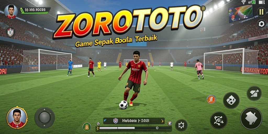 Tampilan gameplay menarik ZOROTOTO dengan aksi sepak bola seru.